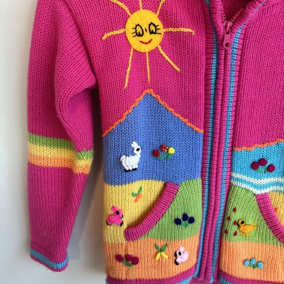 Roseberry Mi Chompita Peruvian Toddler Hooded Full Zip Sweater Hand Embroidered - Picture 4 of 10